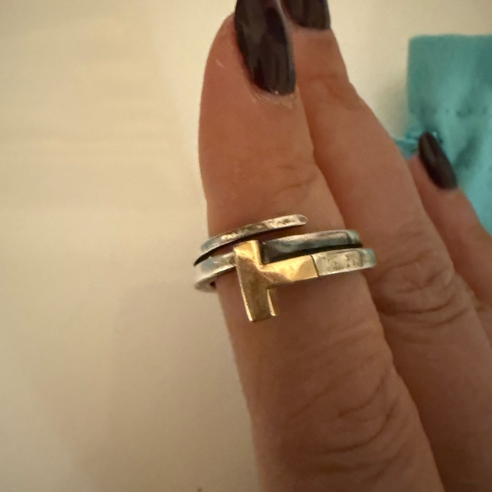 Authentic Tiffany & Co. Ring- Silver with Rose Gold T- size 7.5
